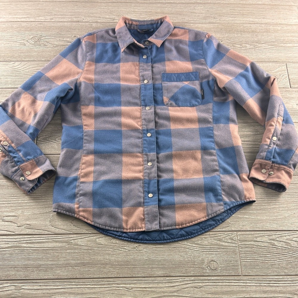 Flylow Womens Quilted Lined Flannel Shirt Jacket Blue Mauve Plaid Size M